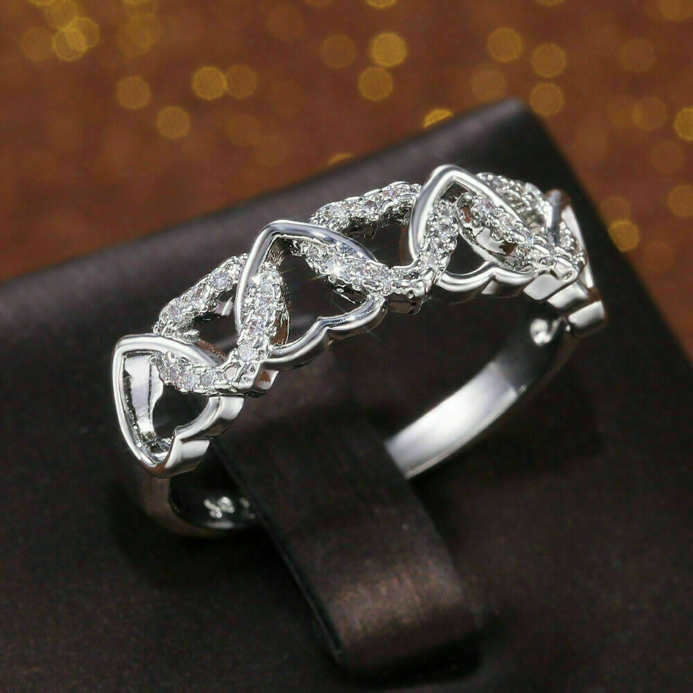 1.00Ct Heart Shape White Diamond 925 Sterling Silver Half Eternity Wedding Band