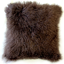 Mongolian Sheepskin Chocolate Brown Throw Pillow, Complete with Pillow Insert - £62.89 GBP