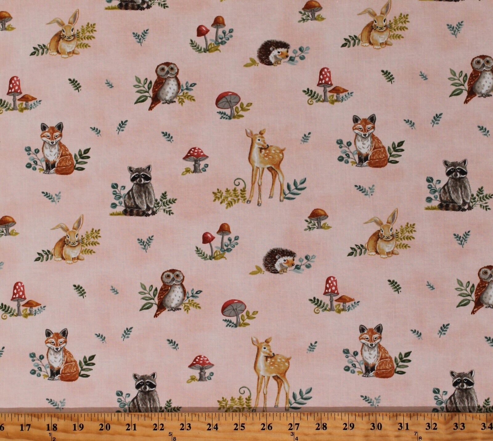 Cotton Woodland Animals Forest Effie&#39;s Woods Pink Fabric Print by Yard D... - $13.95