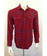 Hawk Men&#39;s Size Small Button Up Red Blue Plaid Long Sleeve Flannel Shirt - $10.88