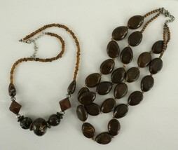Vintage 2PC Lot Costume Jewelry Brown Lucite Plastic Swirl Beaded Necklaces - $21.96