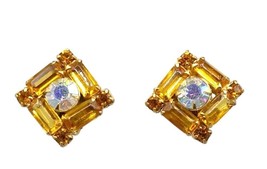 Autumn Sparkle Earrings, Clip On 1940s Glam, Faceted AB Crystal Surrounded - £45.21 GBP