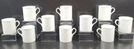 10 Crate &amp; Barrel Staccato Mugs Set Kathleen Wills White Emboss Coffee Cups Lot - £52.91 GBP