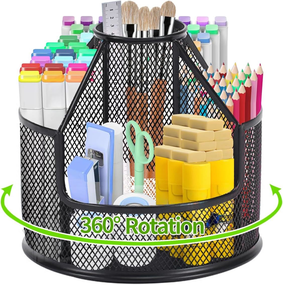 Pencil Holder, Rotating Desk Organizer, Metal Pen Organizer Mesh Pen, Black - $31.92