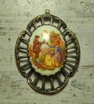 Vintage Goldtone Filigree Victorian Courting Scene Cameo Necklace Pendan... - $17.02