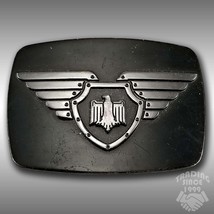 Vintage Belt Buckle German Eagle Wings Number 6172 Silver And Black Color - £17.51 GBP