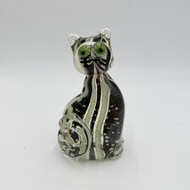 Vintage Art Glass Hand Blown Cat Sculpture Swirling Eyes 6” Murano? Solid - $58.50