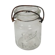 Ball Ideal Mason Jar Clear 5&quot; 9 mark glass lid Wire Clamp Quart Weathered - £7.78 GBP