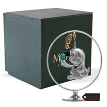 &quot;2018 Year of the Dog&quot; Chrome Plated Silver Puppy Hoop w/ Green Crystal | - $13.99