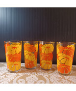 Vintage Orange and Yellow Flower Floral 5 1/4&quot; Drinking Glass Set of 4 G... - $16.38 CAD