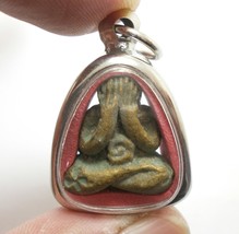 Close Eye Buddha Phra Pidta back Magic Yant blessed in 1979 Thai metal pendant P - £41.64 GBP