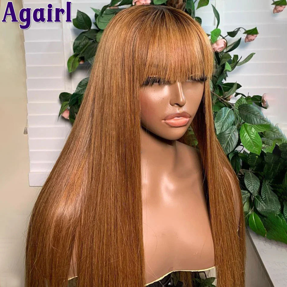 Less wear and go ginger brown bone straight human hair wigs with bangs brazilian virgin thumb200
