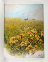 Lynne Heffner: Untitled - Niños En Campos De Flores Pintura Al Óleo Firmado 1966 - £949.64 GBP