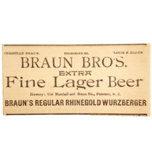1895 Braun Bros Lager Beer Victorian Advertisement Rhinegold Wurzberger ... - €17,16 EUR