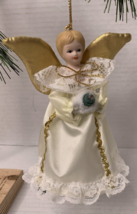 Blond Angel Porcelain And Fabric Holiday Ornament With Attached Plug In Light - £6.38 GBP