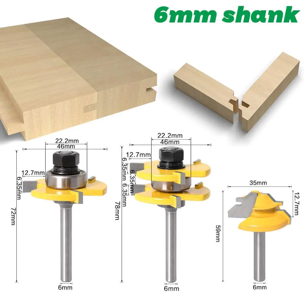 3 pc 6mm 1/4 Shank high quality Tongue &amp; Groove Joint embly Router Bit 1Pc 45 De - £177.12 GBP