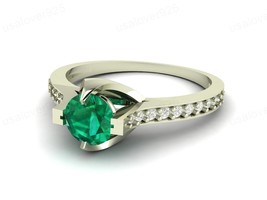 Emerald Diamond Gemstone 925 Sterling Silver Handmade Solitaire Women Ring - £42.82 GBP