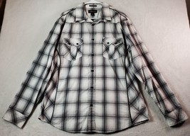 Helix Shirt Mens Size XL Black White Plaid Cotton Long Sleeve Pockets Collared - £12.03 GBP