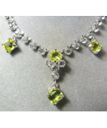 Vintage Deco Chaton Open Back Yellow Glass 15.5&quot; Necklace White 12K Gold... - $84.15