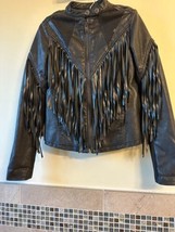 BLANKNYC Girls Pre-owned Vegan Leather Black Moto Jacket Fringe SZ S - £61.86 GBP