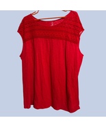 Woman's Red Crochet Lace Yoke Top - Size 3X - Cotton Blend - Made in Vietnam - $14.00