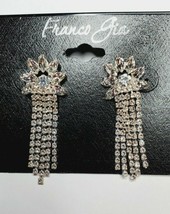 Franco Gia Silver Plated Earrings Marquise Cubic Zirconia's With Fringe New - $20.46