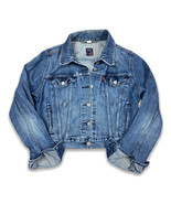 Levi’s Trucker Jacket Nicely Distressed Denim Blue Wash Red Tab Youth Large - £15.48 GBP
