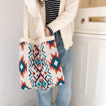 Weave Women Casual Bag Retro Pattern Boho Chic Female Tote Bag Crochet Daily Han - £18.85 GBP