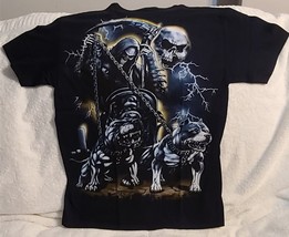 Grim Reaper Scythe Pitbull Dog Skull Lightning Graveyard Santa Muerte T-SHIRT - £9.00 GBP