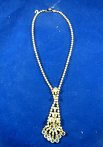 Vintage Gold Tone Rhinestone Drop Necklace - £35.85 GBP