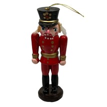 Nutcracker Soldier Christmas Tree Ornament Vintage Wood Handpainted Red Uniform - £9.49 GBP