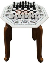 Marble Chess Table Top Precious Pauashell Inlay Floral Arts Home Decor E1939 - £602.92 GBP