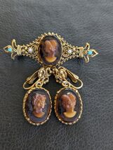 Florenza Marron Cameo Barre Broche Boucles D'Oreilles Faux Perle Strass ... - $129.93