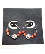 Vintage Floral Loop Earrings Costume Handmade Beaded B66 Maine - $19.99