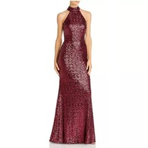 Aqua Womens 10 Wine Red Sequined Halter Mock Neck Maxi Gown Dress NWT CY56 - $155.81