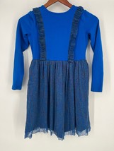 Hanna Andersson Ruffle Long Sleeve Dress Sz 140 10 Blue Metallic Sparkly - £14.20 GBP