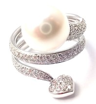 Rare! Authentic Mikimoto 18k White Gold Diamond South Sea Pearl Heart Ring Cert. - £7,388.40 GBP