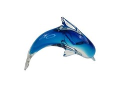 Fifth Avenue Crystal Glass Hand Blown Blue 6&quot;  Dolphin Figurine Paperweight - £13.77 GBP