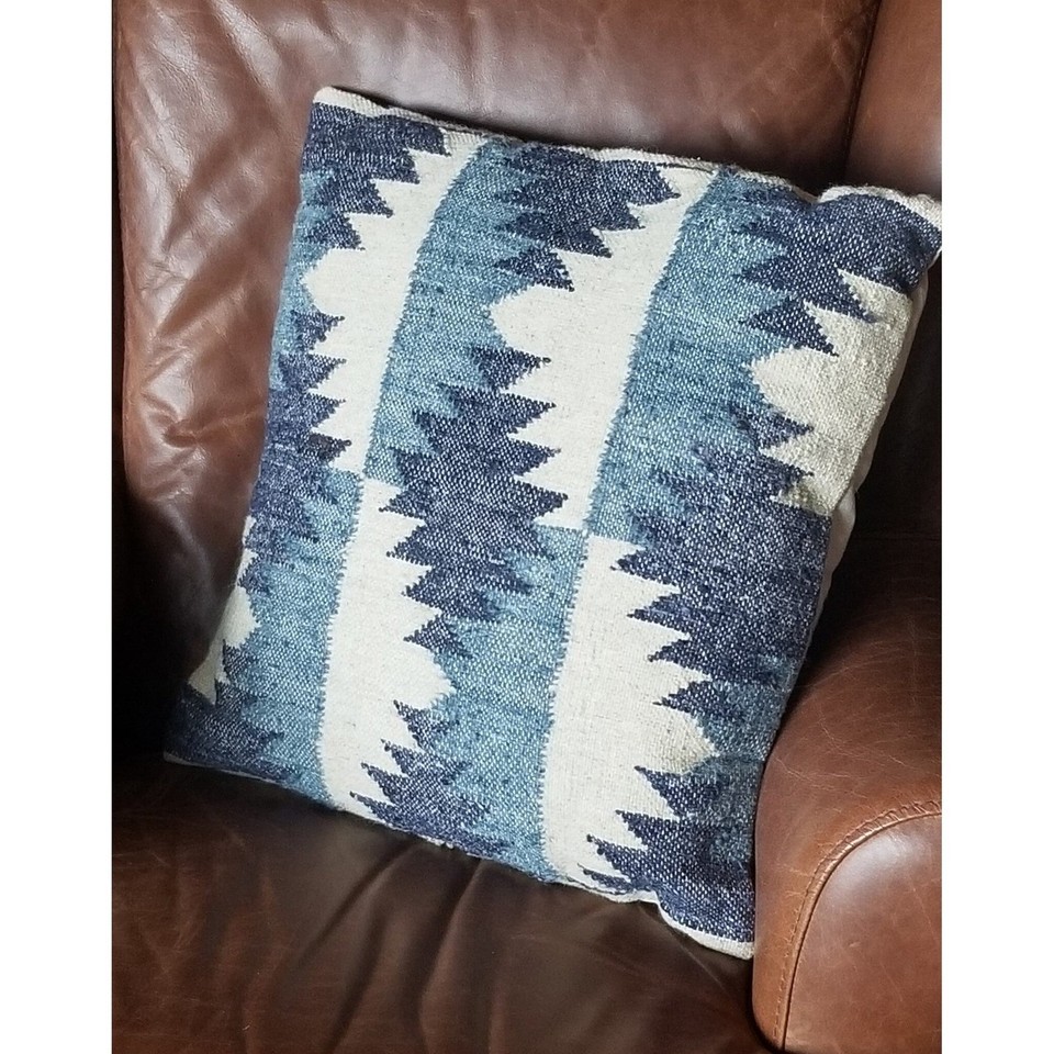 Artisan Blue Wool Throw Pillow, 17.7x17.7in - $75.49