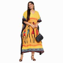 Tribal Printed Yellow Polyester Plus Size Kaftan Dress for Women - £13.53 GBP