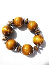 CHUNKY MEDIUM BROWN BALLS AND DARK BROWN WOOD SPACER BEADS STRETCH BRACELET - £3.98 GBP