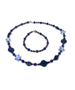Artisan Made Beaded Necklace &amp; Matching Bracelet Blue/Burgundy/White - $433.30 MXN