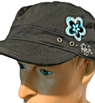 ron jon surf shop hat black with plaid blue flower on side surfer&#39;s pain... - $10.74