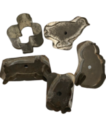 5 Antique Tin Metal Cookie Cutter Hand Soldered Rabbit Chick Cat Cloverl... - €16,27 EUR