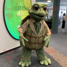 Olive Sea Turtle mascot costume character dressed with a Wrap Dress and Tie pins - £956.06 GBP