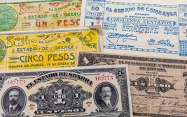 1913-1916 Mexico, State Issue Note Lot of 5 - $74.25