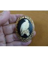 cm194-1) Falcon bird white black CAMEO brass pin Pendant Jewelry brooch ... - $663.79 MXN