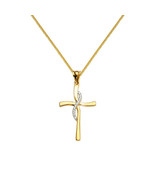 Genuine 14k Yellow Gold 1.22&quot; Fancy Religious Cross Pendant Necklace 16&quot;... - $342.00+