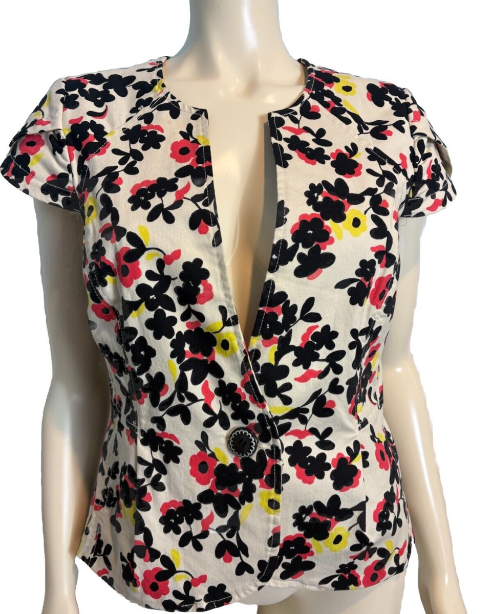 Elevenses Women&#39;s Cap Sleeved Cotton Floral Blazer Size 12 - $28.49