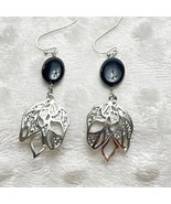 Vintage Silver Leaf Design &amp; Black Onyx Dangle Earrings - $35.94 CAD